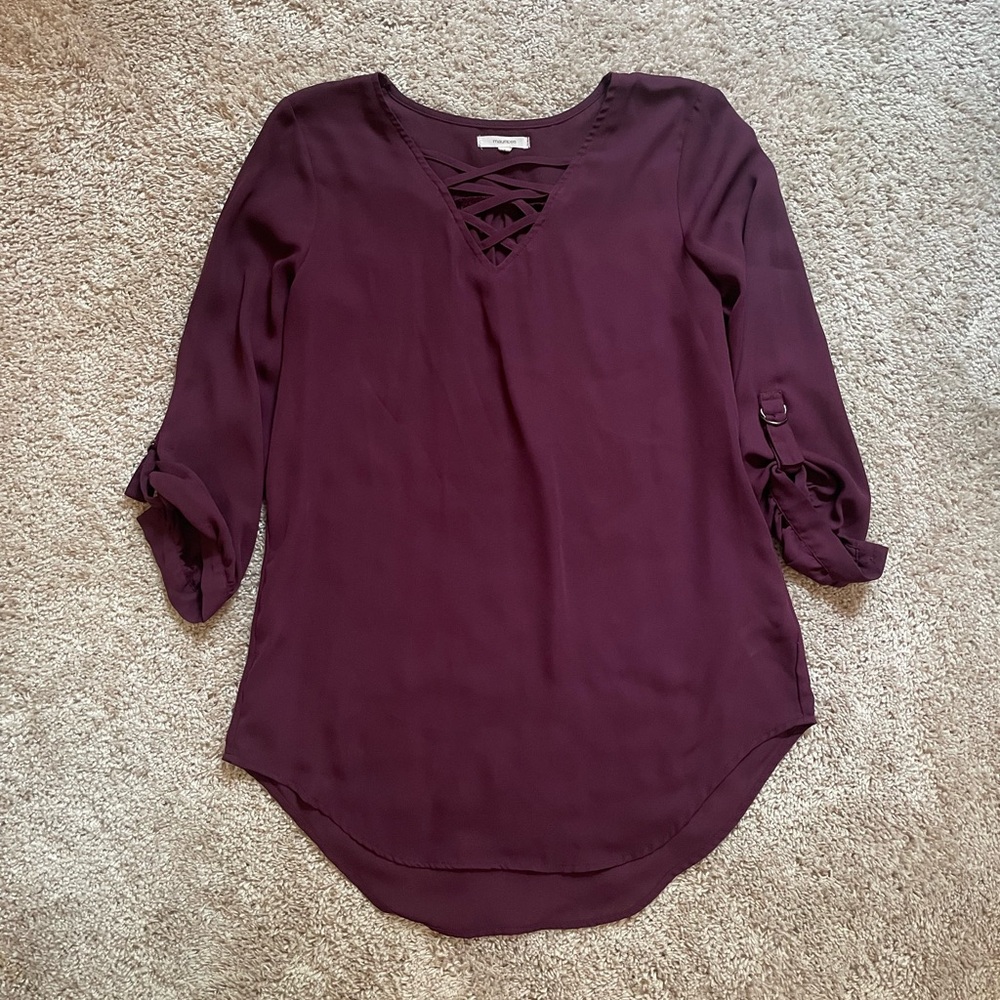 Maurices Size XS Shirt Tunic Maroon Long Sleeve Breathable Button-Up Sleeve